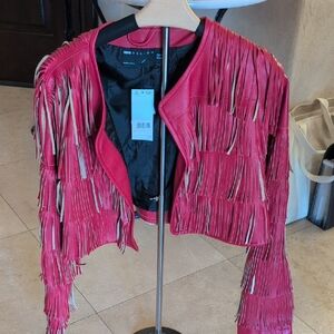 ASOS Bold Red Leather Fringe Jacket